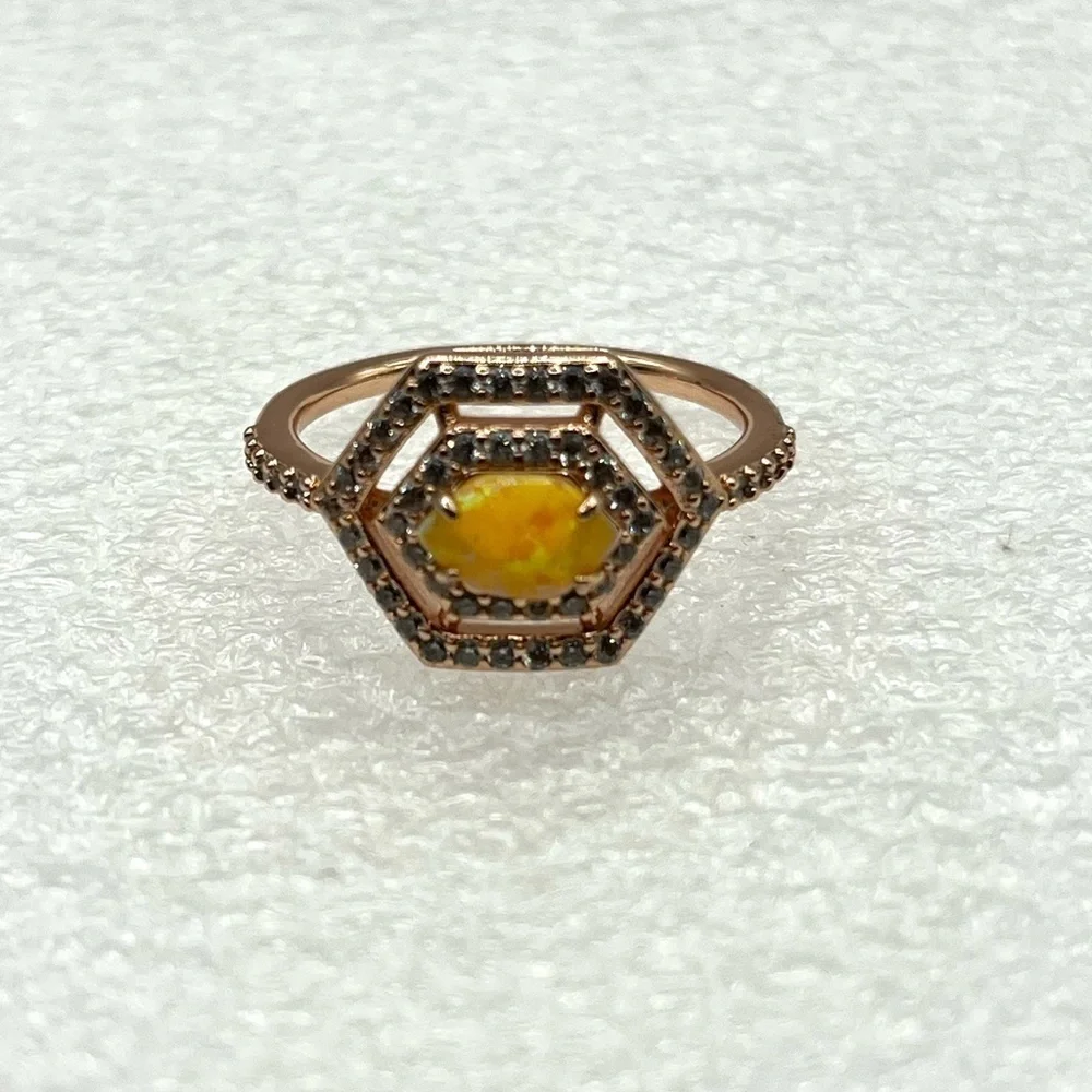 OCTOBER Ring Bomb Party, Size 9 RBP5499 Rose Gold Plated Yellow Opal